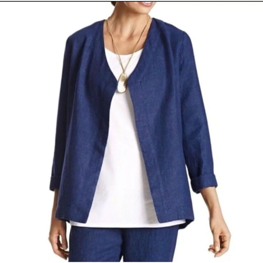 J. Jill XS Blue Linen Open Front Blazer Jacket NWT